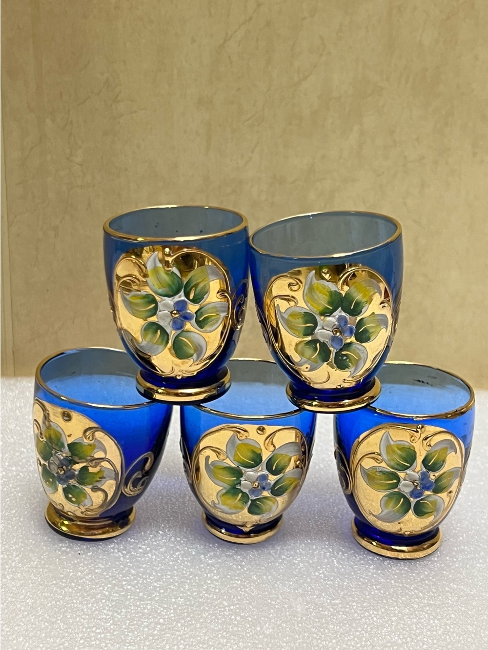 Vintage Cobalt Gilt Floral Shot Glasses